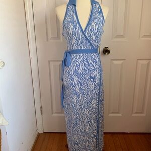 Diane von Furstenberg Target Wrap Maxi Dress Sleeveless V-Neck M Zebra Print